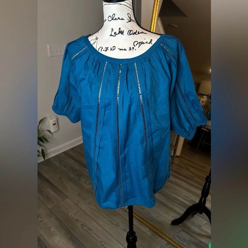 LOFT Teal Short-Sleeve Gathered Peasant Blouse
